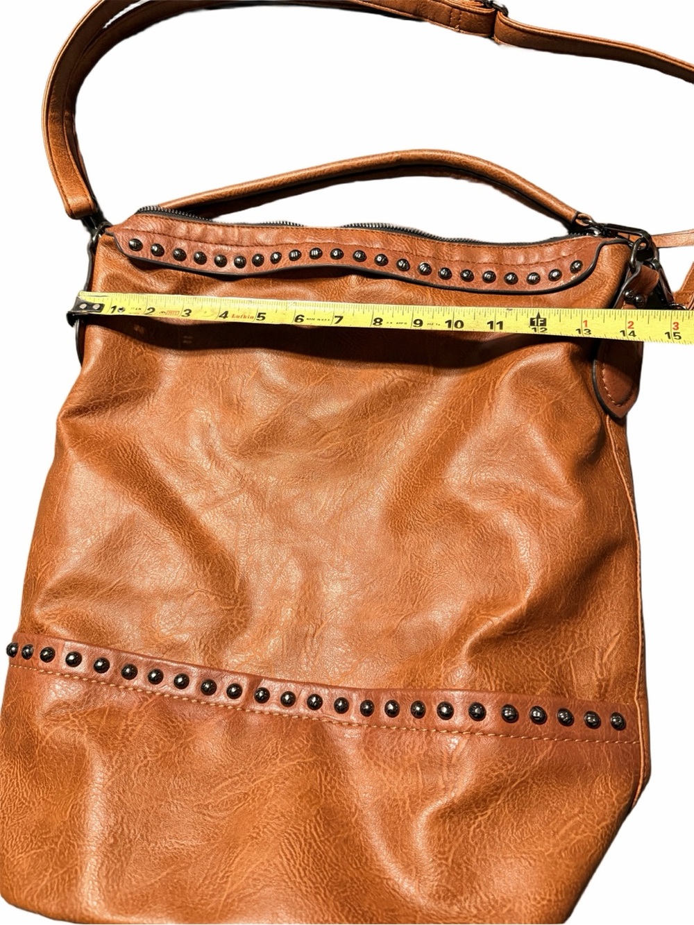 Women's Tan Studded Shoulder Bag with Adjustable Strap - Picture 5 of 7